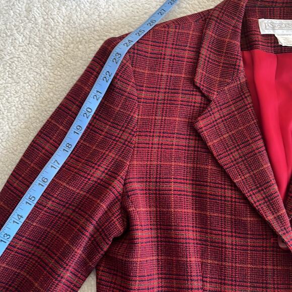 Land's End Vintage Red Plaid Holiday Blazer Sz 10 Burgundy Red Wool Festive - Picture 9 of 11